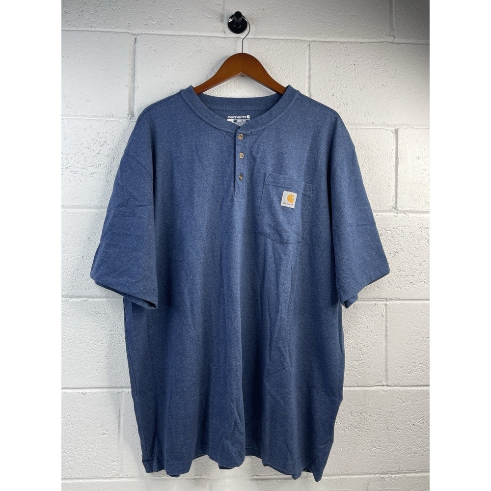 Carhartt Shirt Mens's 2XL Blue  Loose Fit‎ Original Henley Fit Pocket Casual